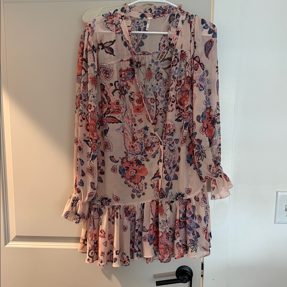 Free People Floral Long Sleeve Dress - Pink and Blue
